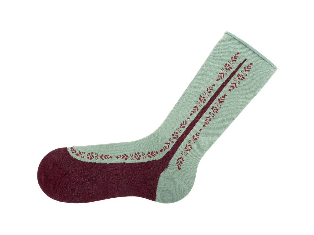 burgundy_green - Left Sock