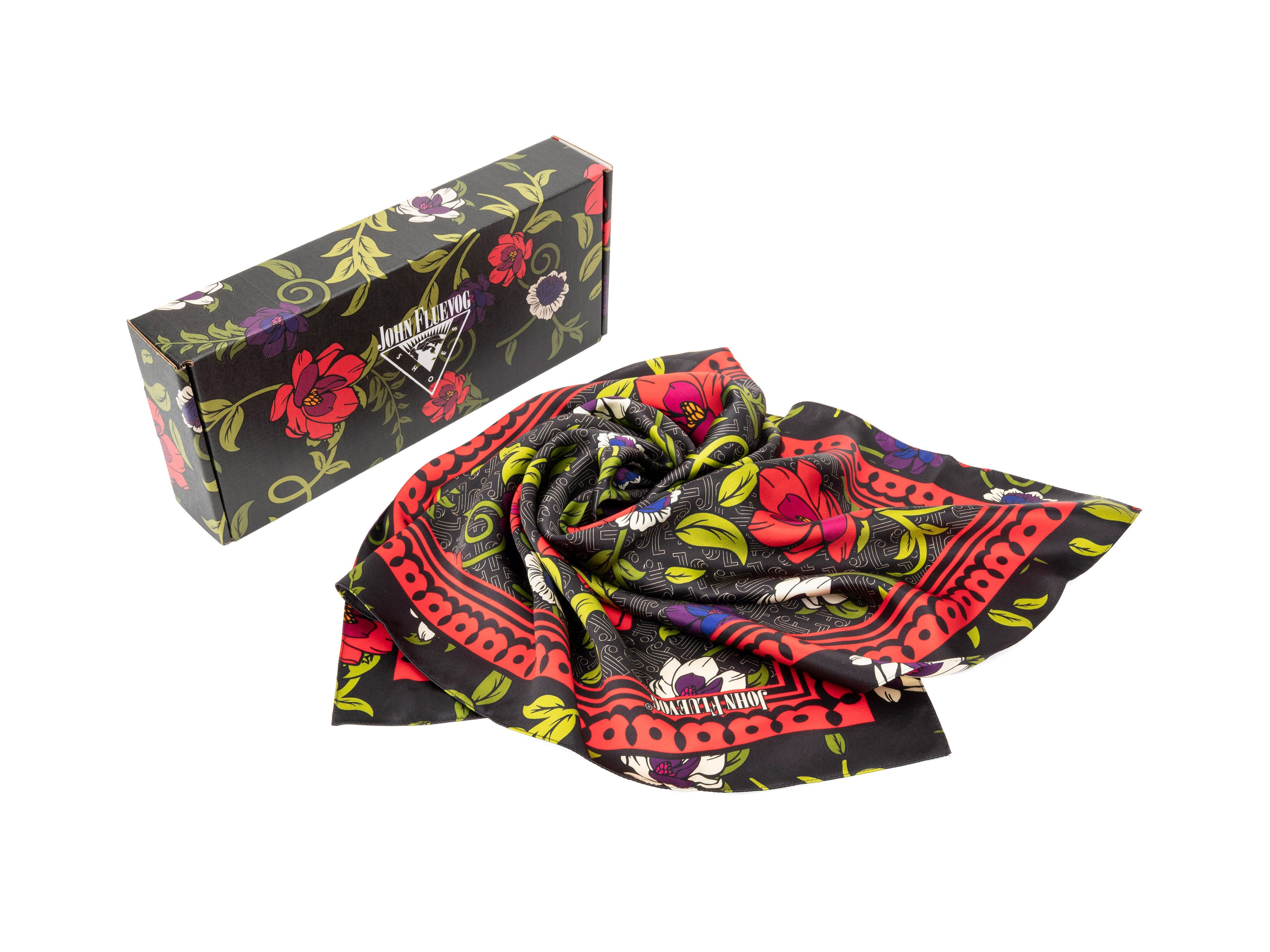 black_floral - Silk scarf with box