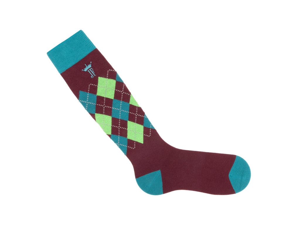 burgundy_green_teal - Right Sock