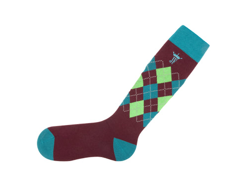 burgundy_green_teal - Left Sock