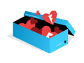 default - A Fluevog shoe box filled with red hearts featuring a Fluevog F in the center