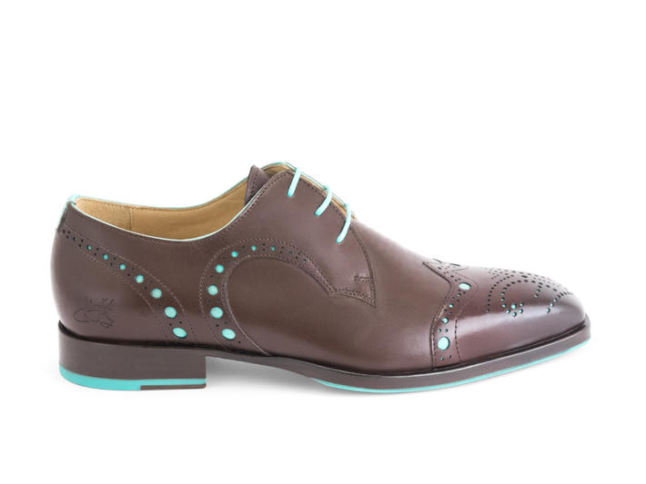 Men's Handmade Dress Shoes, Superior Quality Aniline Leather, Tan Derby Shoes, Brogued & Wingtip Design
