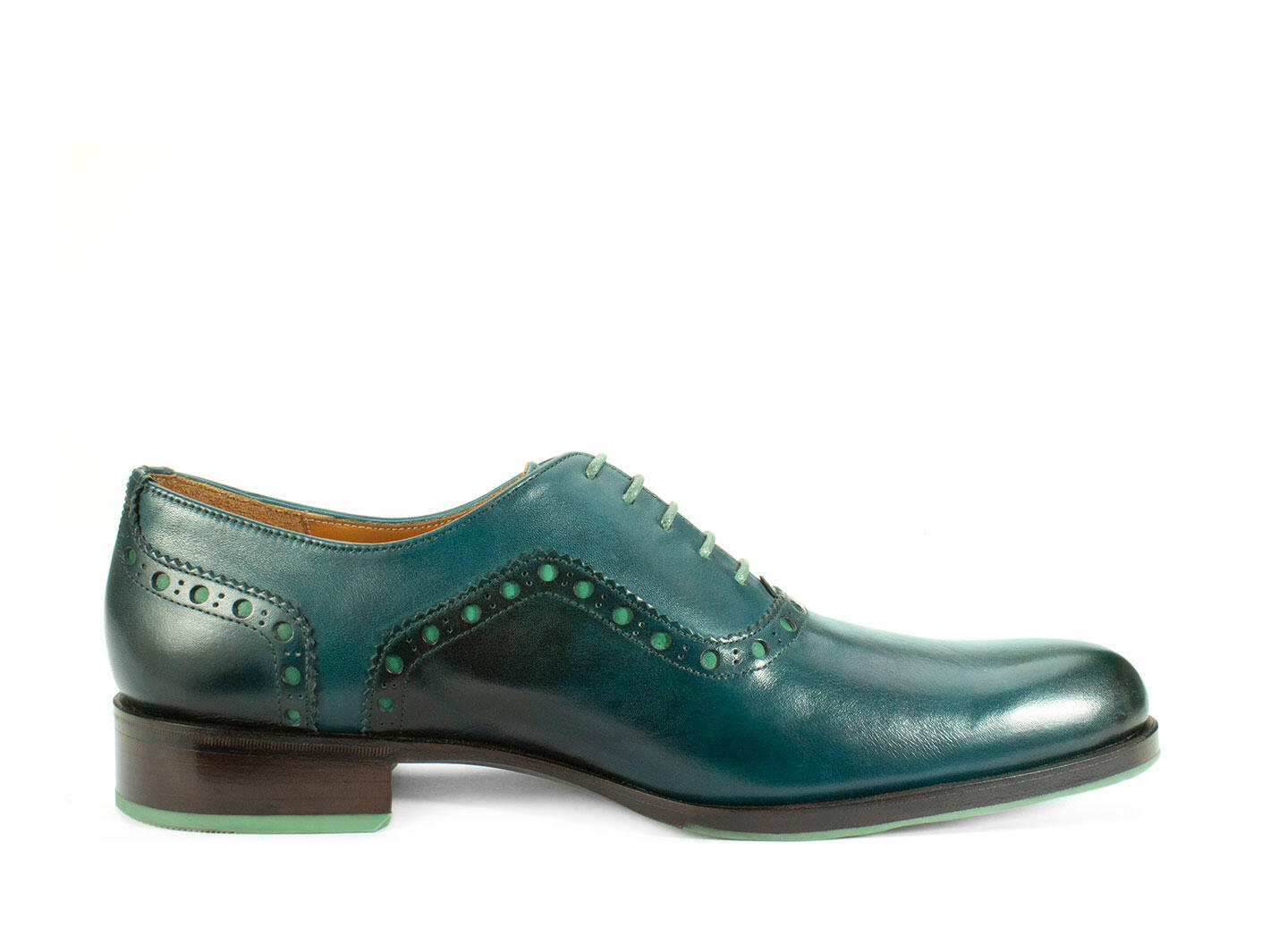 837 Granville Turquoise Brogue Leather Oxfords: Profile inside