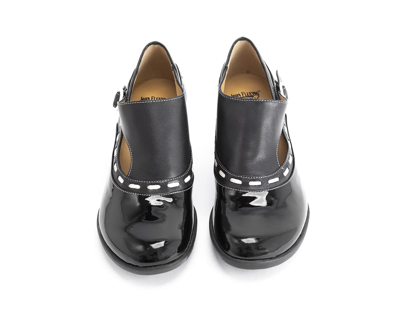 Achiever Black Buckled shoe with stitching: Front