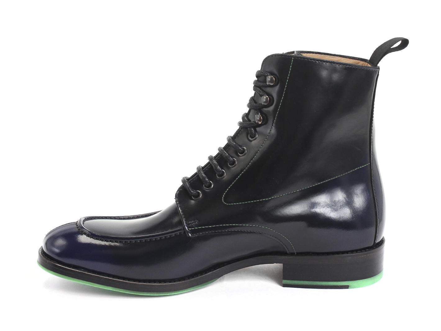 Admiral Blue Patent lace-up boot: Profile inside