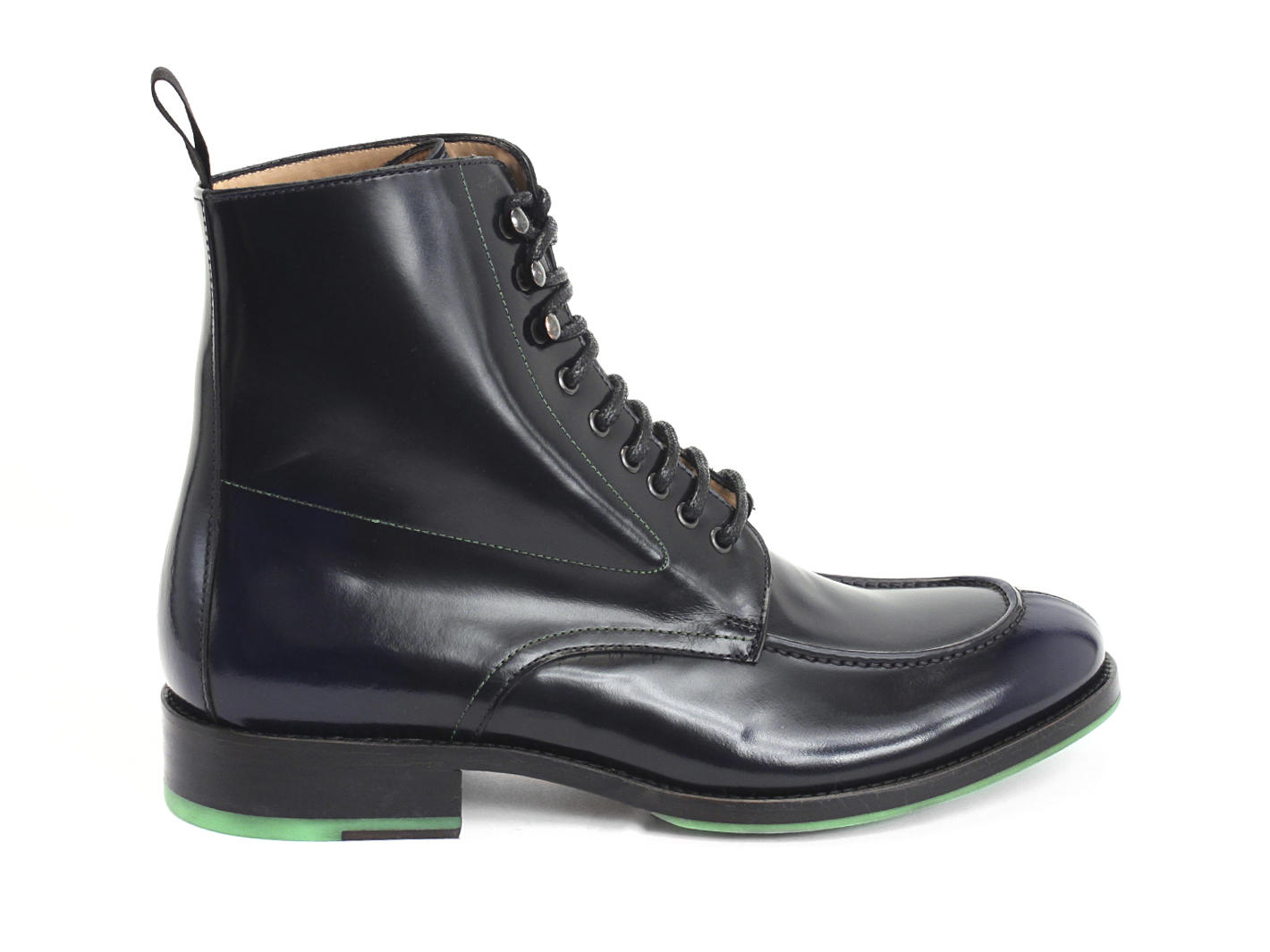 Admiral Blue Patent lace-up boot: Profile outside