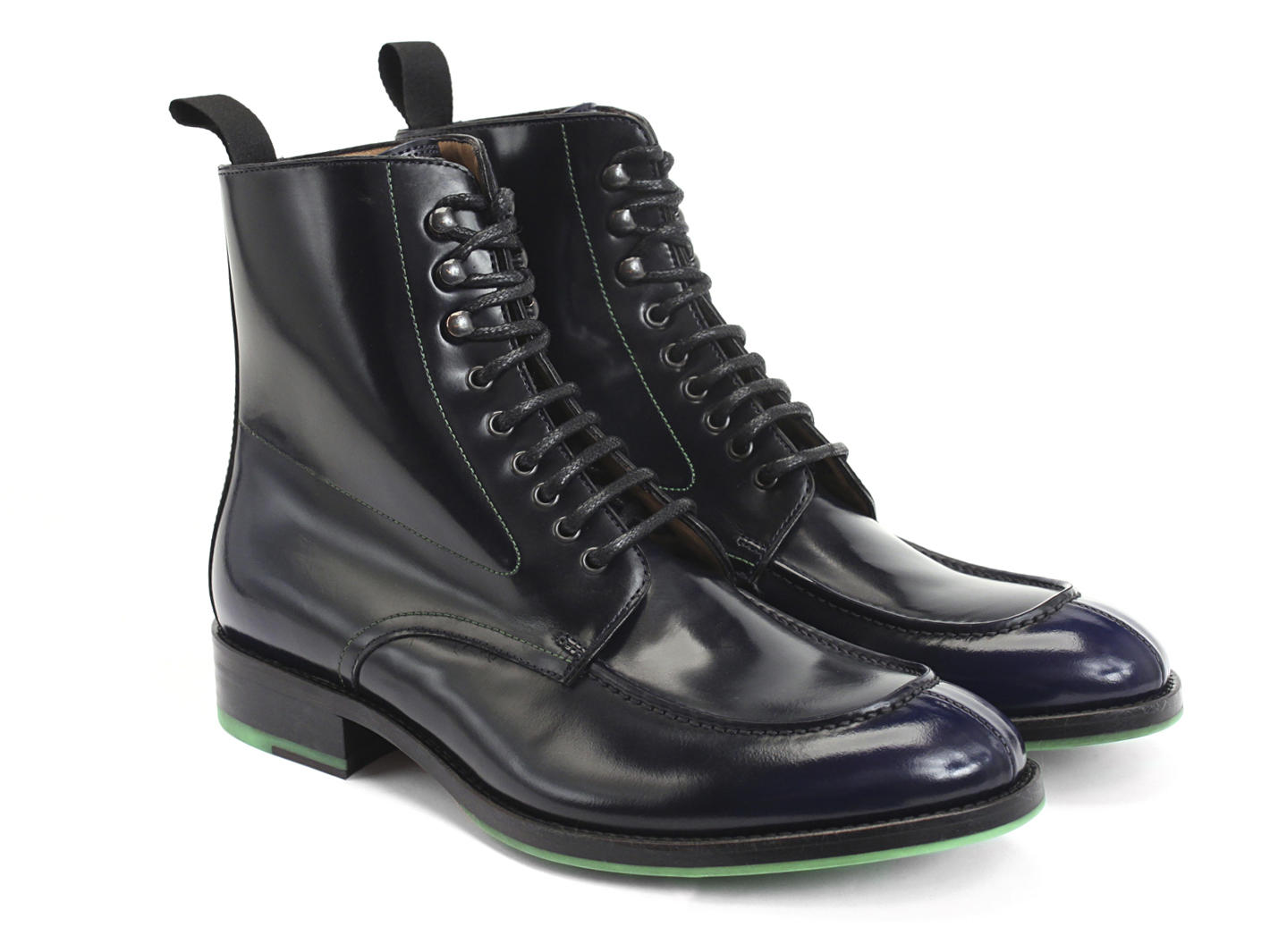 Admiral Blue Patent lace-up boot: Quarter view