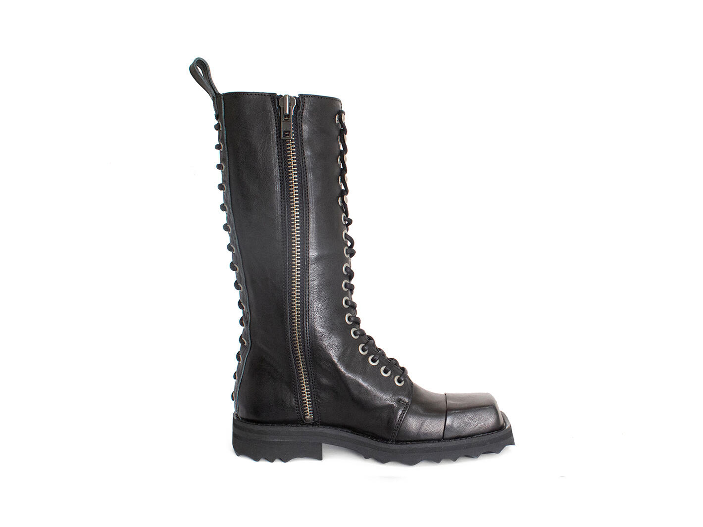 Alonso Black Tall Lace-Up Boots with Zipper: Profile inside