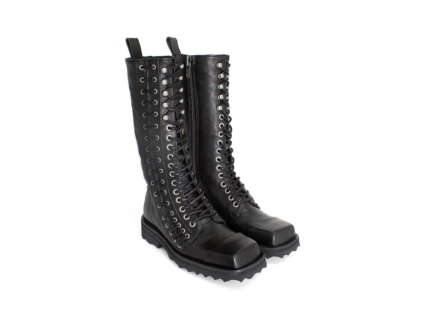 Alonso Noir Botte haute lacée avec fermeture à glissière: Quarter view