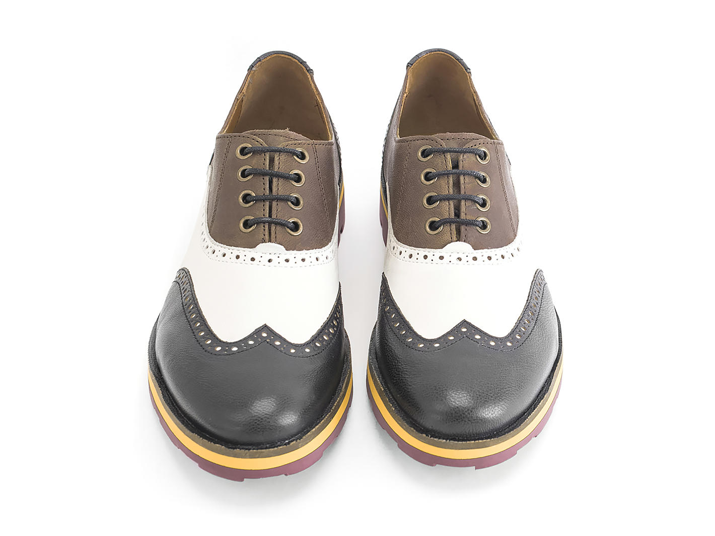 Andrew Brown/White/Black Wingtip Brogue Shoes: Front