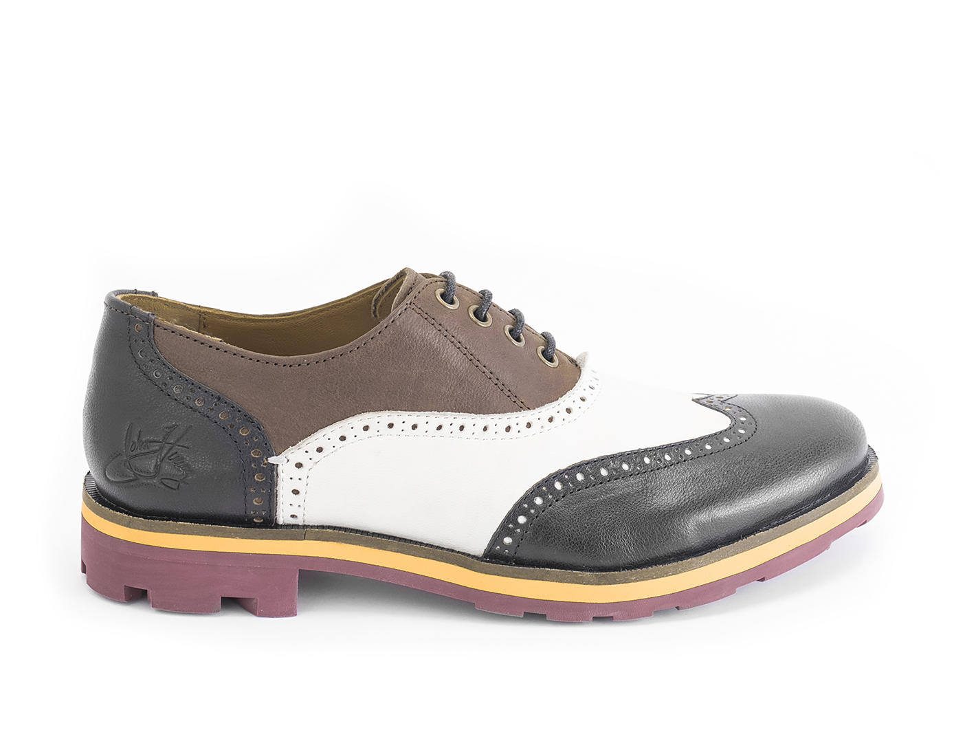 Andrew Brown/White/Black Wingtip Brogue Shoes: Profile outside