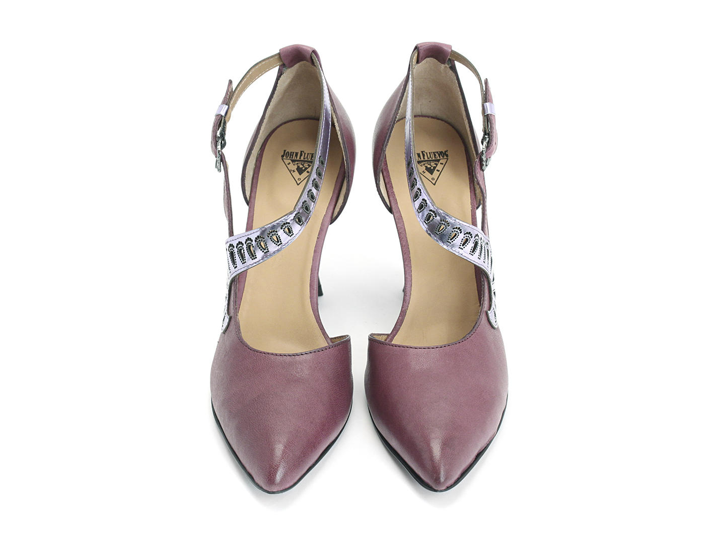 Andromeda Purple Elegant ankle strap heel: Front