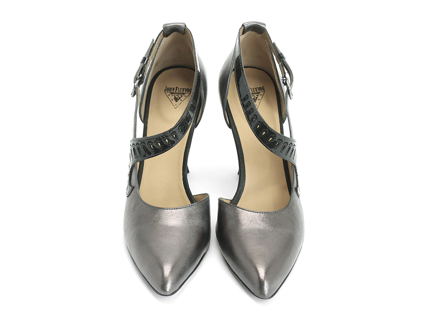 Andromeda Silver Elegant ankle strap heel: Front