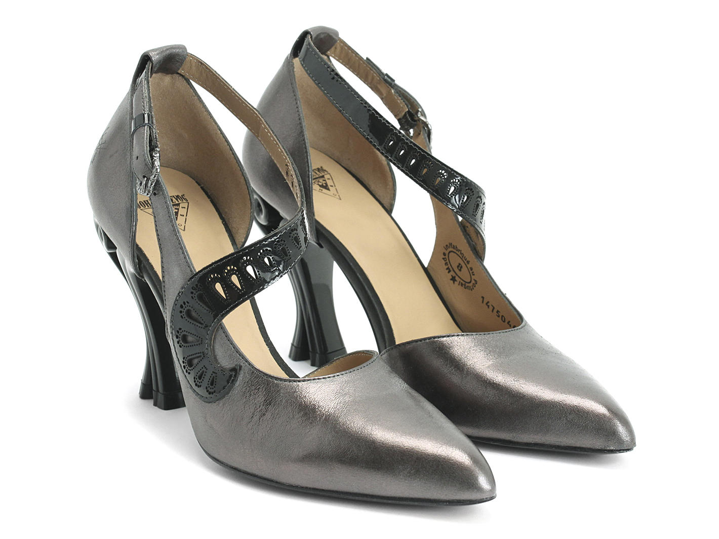 Andromeda Silver Elegant ankle strap heel: Quarter view
