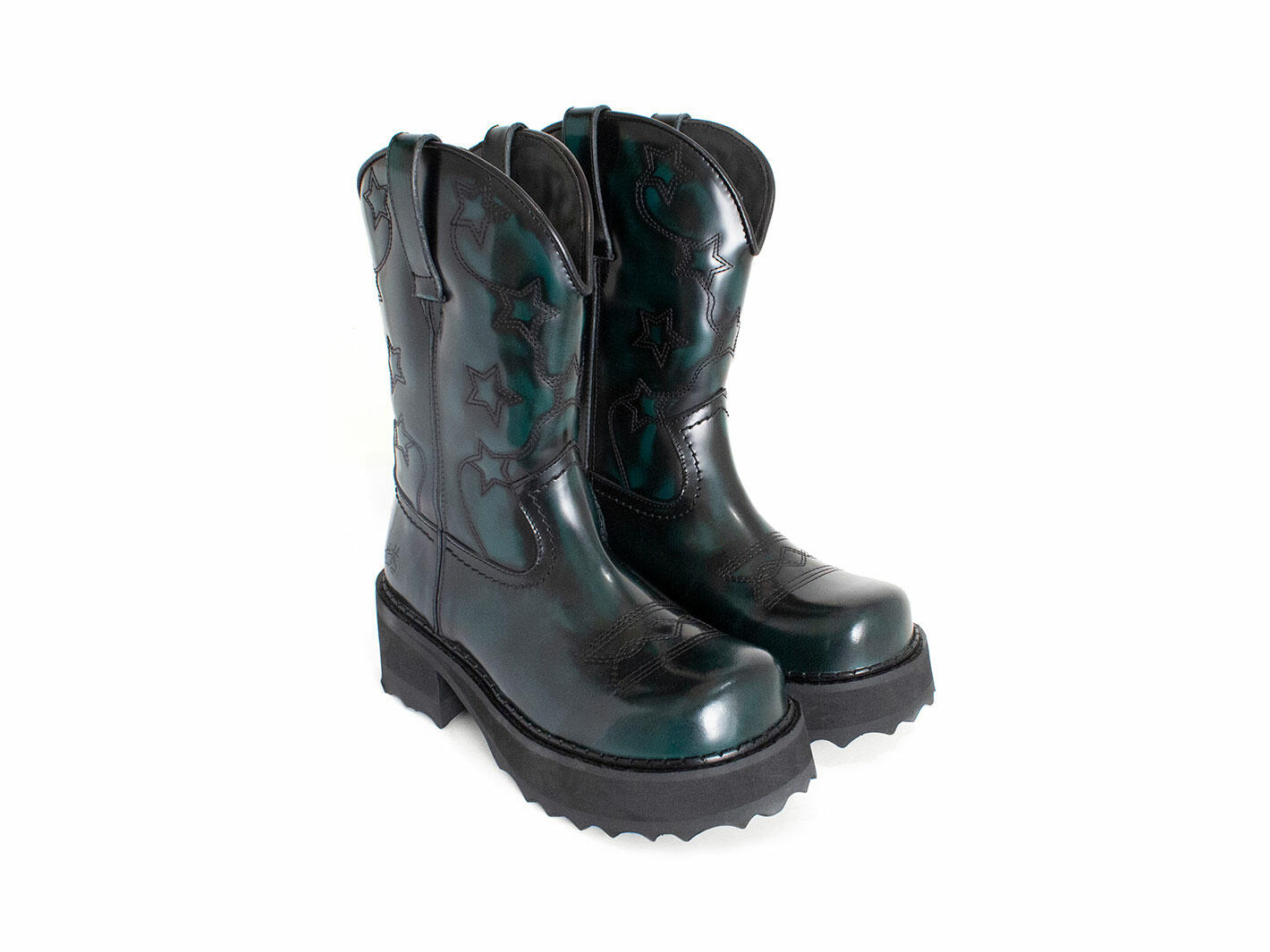 Ankle Cowboy Vert Bottillon western à plateforme: Quarter view
