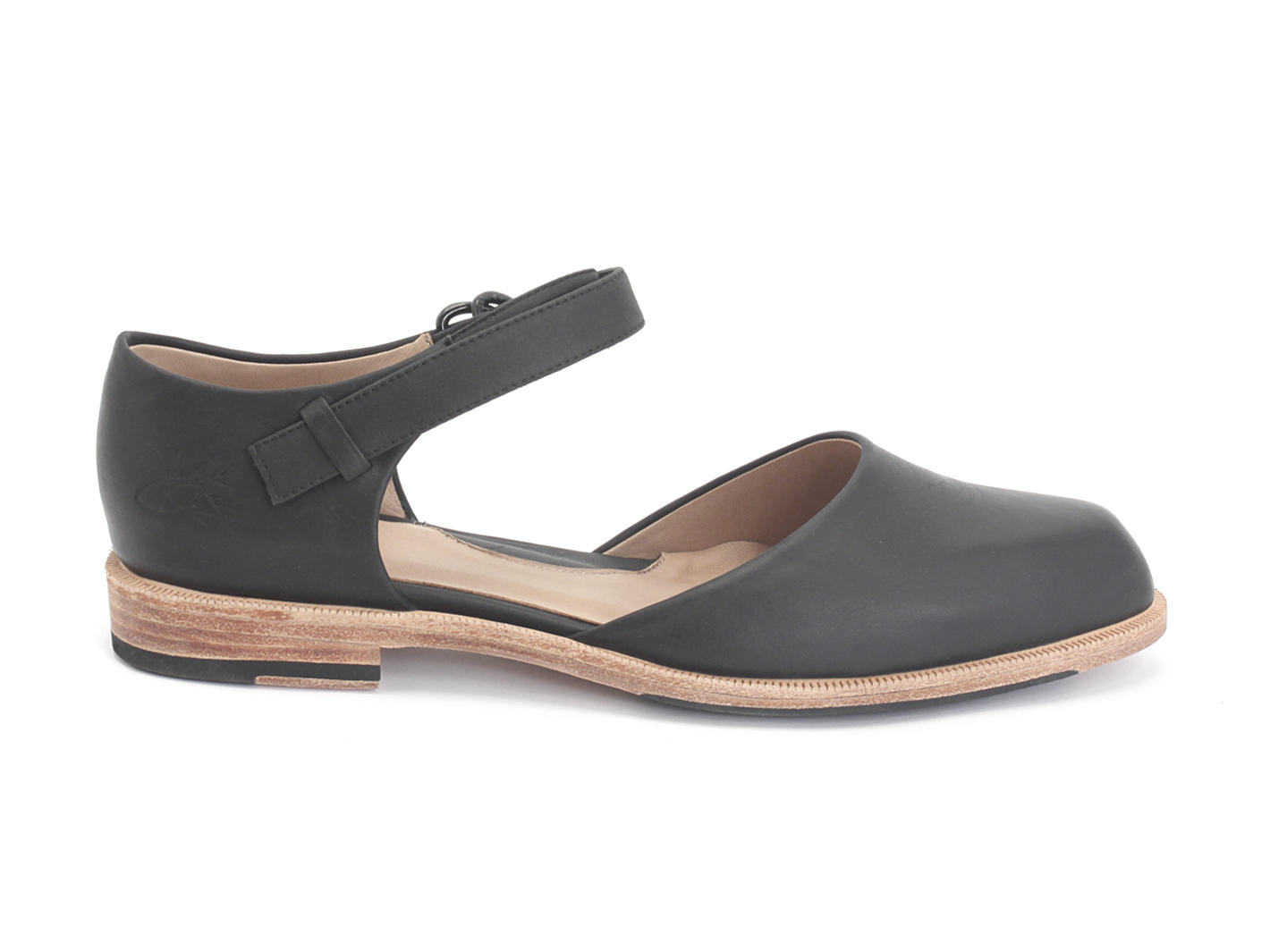 Anna Maria Noir Mary Jane Leather Flat: Profile outside