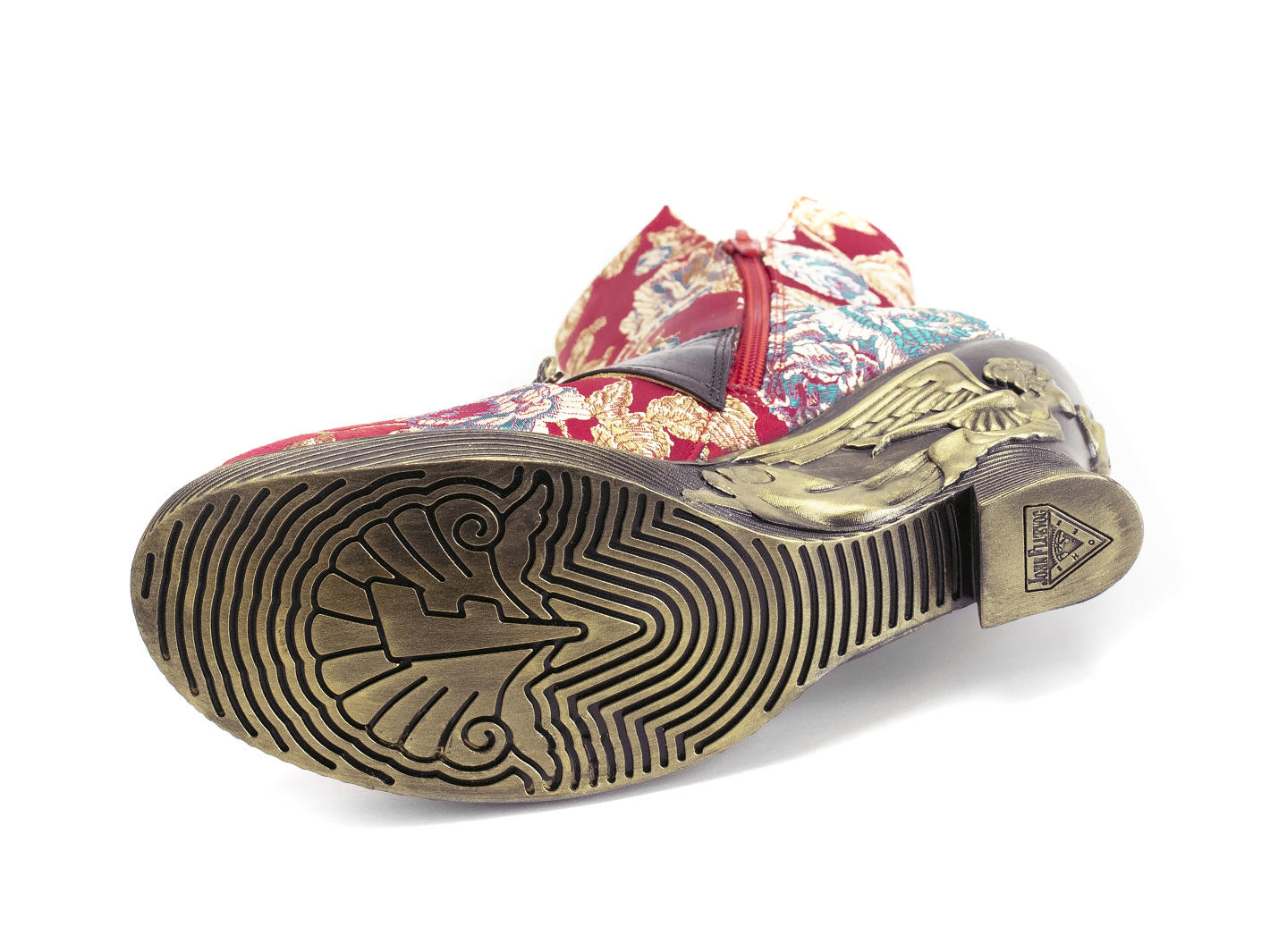 Anna Red Floral Jacquard Ankle boot with Angel wedge: Sole