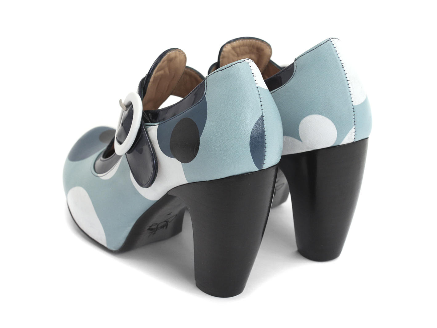 Arbus Blue Dots Leather T-Strap Heel: Back