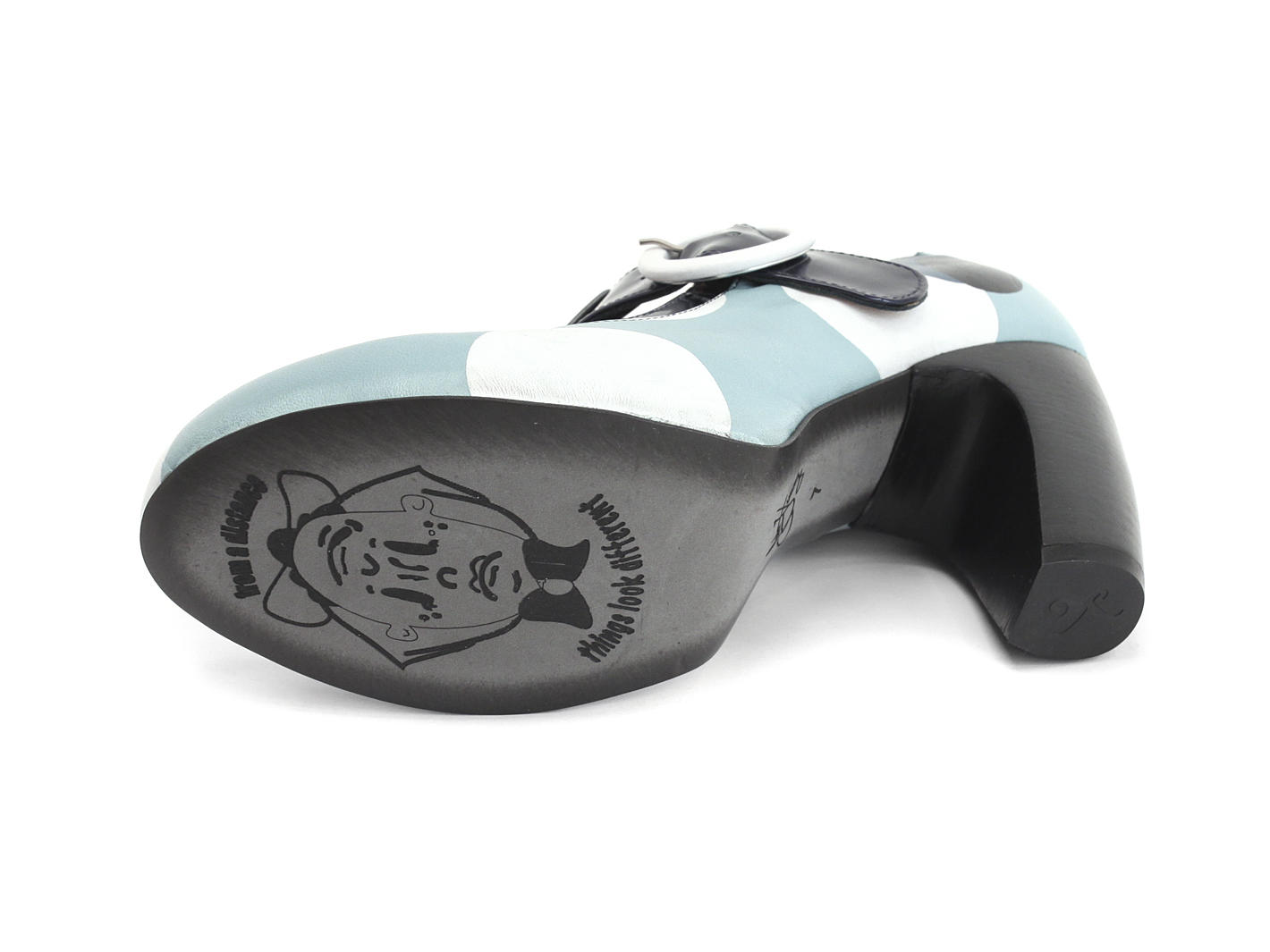 Arbus Blue Dots Leather T-Strap Heel: Sole