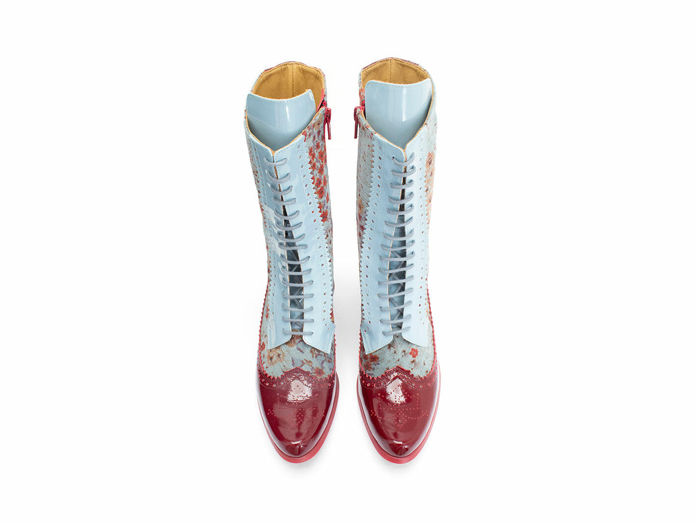 Aura Red/Green Floral Brogue Tall Boots: Front