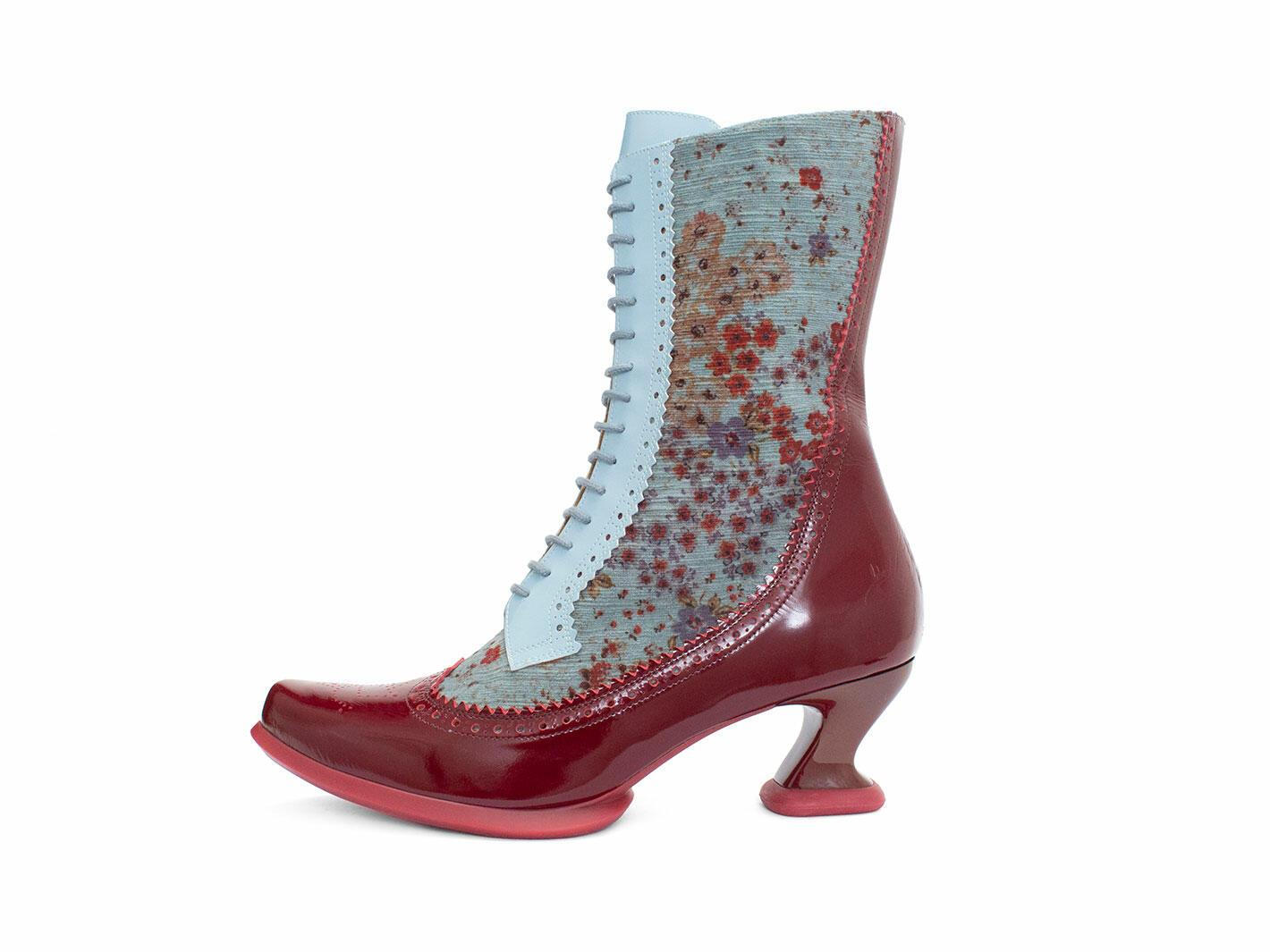 Aura Red/Green Floral Brogue Tall Boots: Profile outside