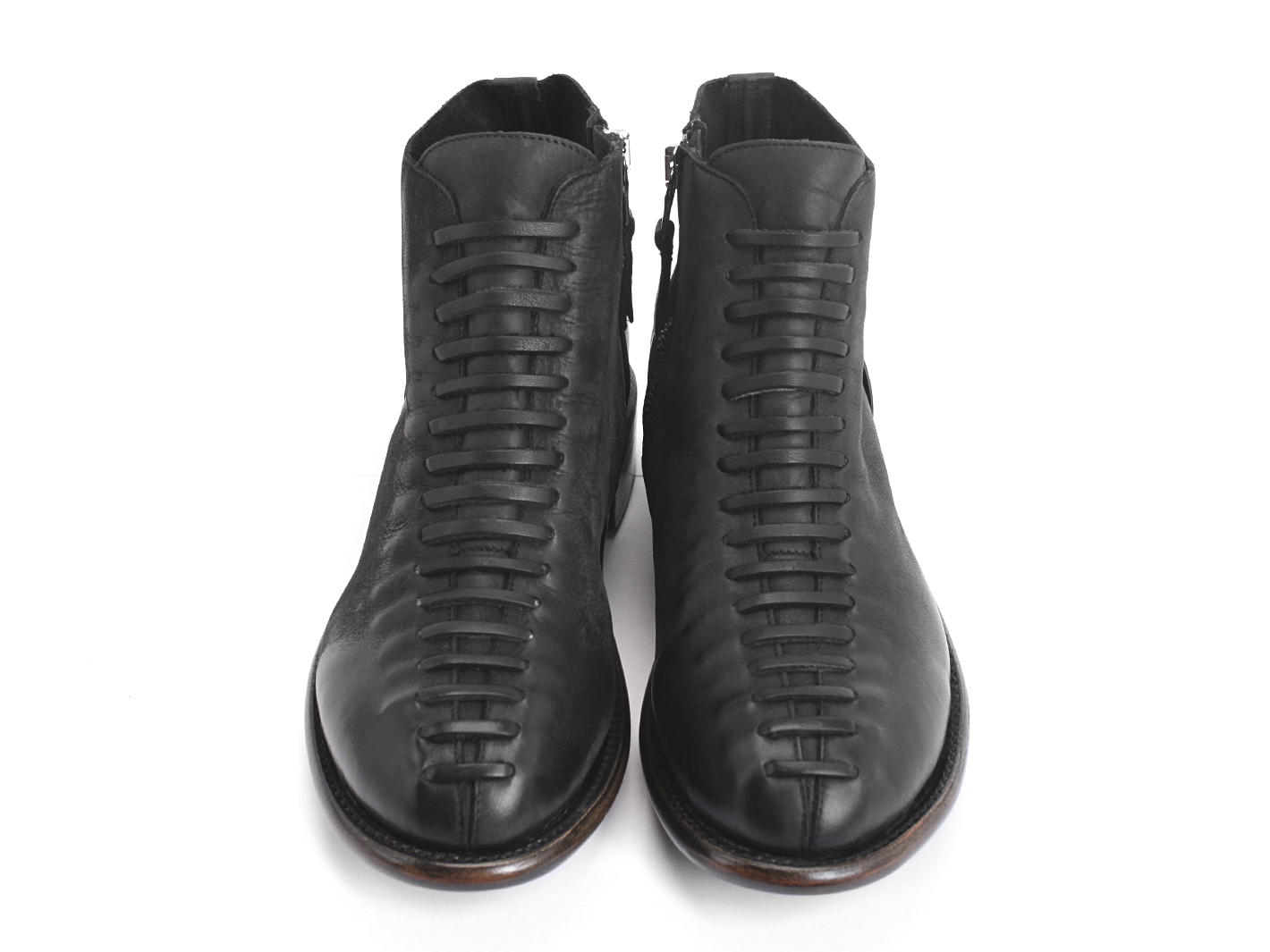 Babette: Women’s Black Ankle boot with faux laces: Front