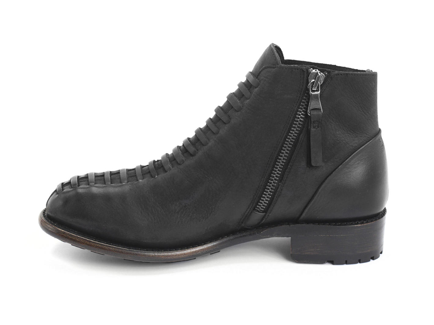 Babette: Women’s Black Ankle boot with faux laces: Profile inside