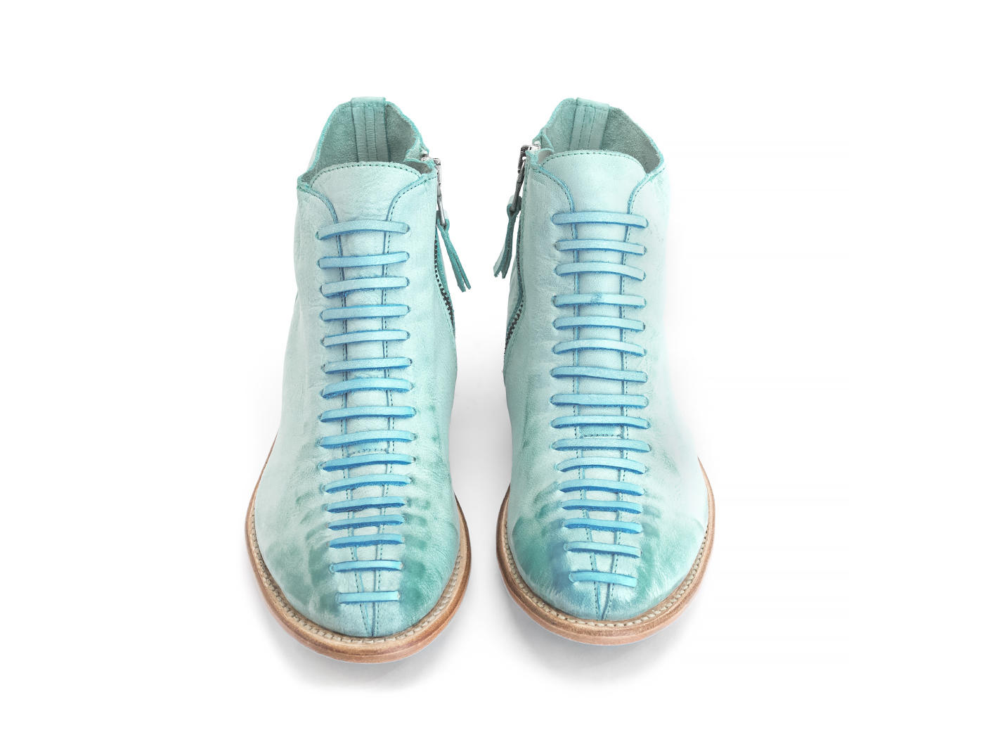 Babette: Women’s Turquoise Ankle boot with faux laces: Front