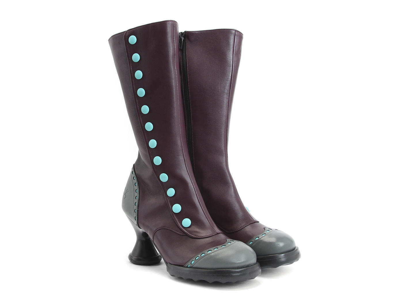 Babycake Purple & Teal Mid-Height Boot with Buttons: Quarter view
