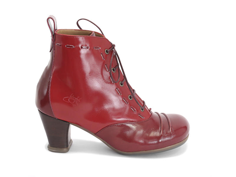 Bartoli Wine Heeled Lace-Up Bootie: Profile outside