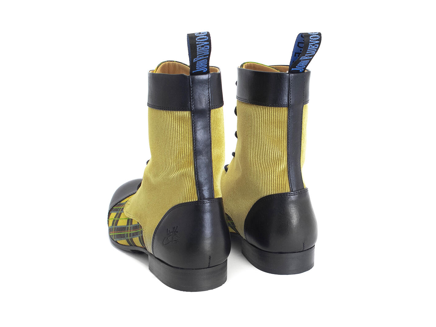 BBC: Men’s Yellow Plaid Classic Lace-Up Boots: Back