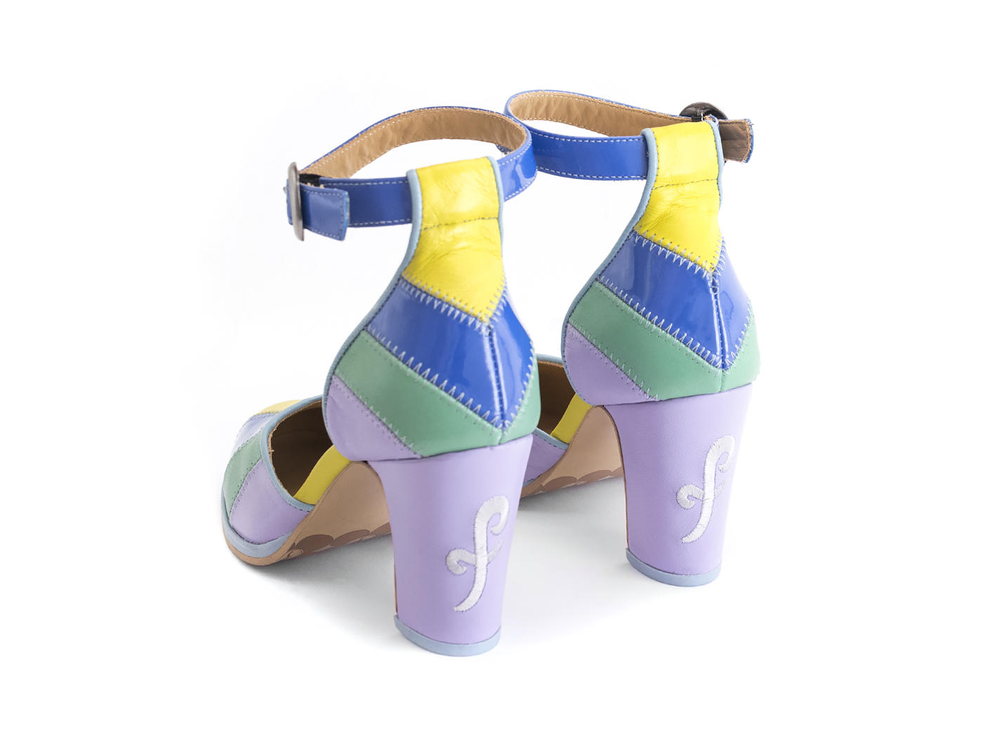 Bianca Blue Contrast ankle strap heel: Back