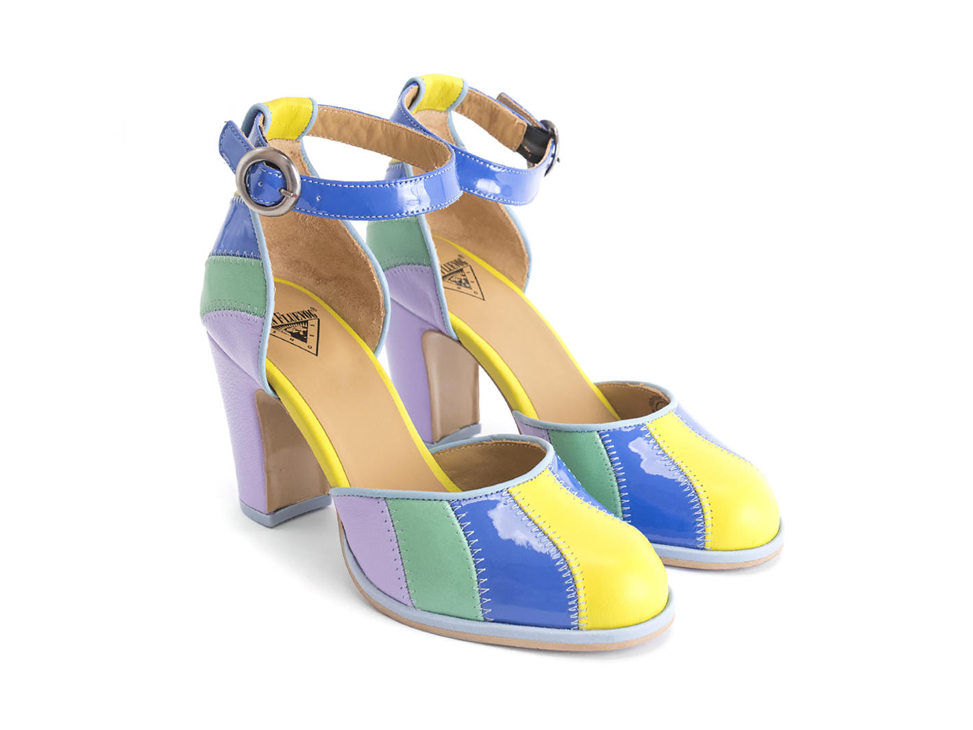 Bianca Blue Contrast ankle strap heel: Quarter view