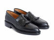 Bicknell Black Penny Loafers with Fringe: Quarter view
