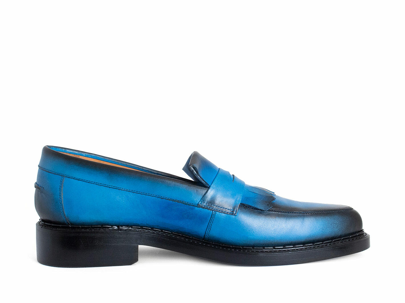 Bicknell Blue Penny Loafers with Fringe: Profile inside