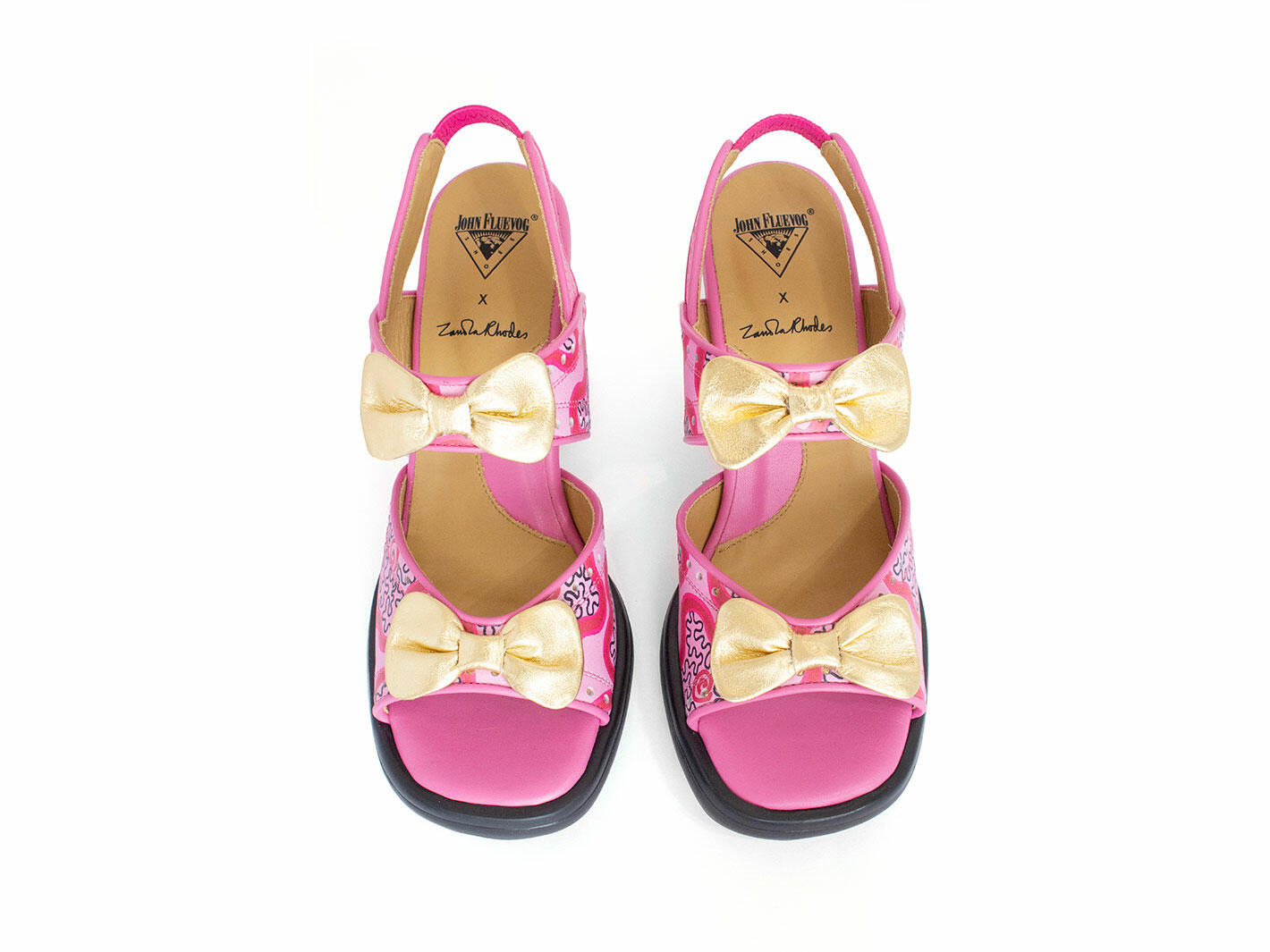 Bips Pink Flower/Dash Open-Toe Slingbacks: Front