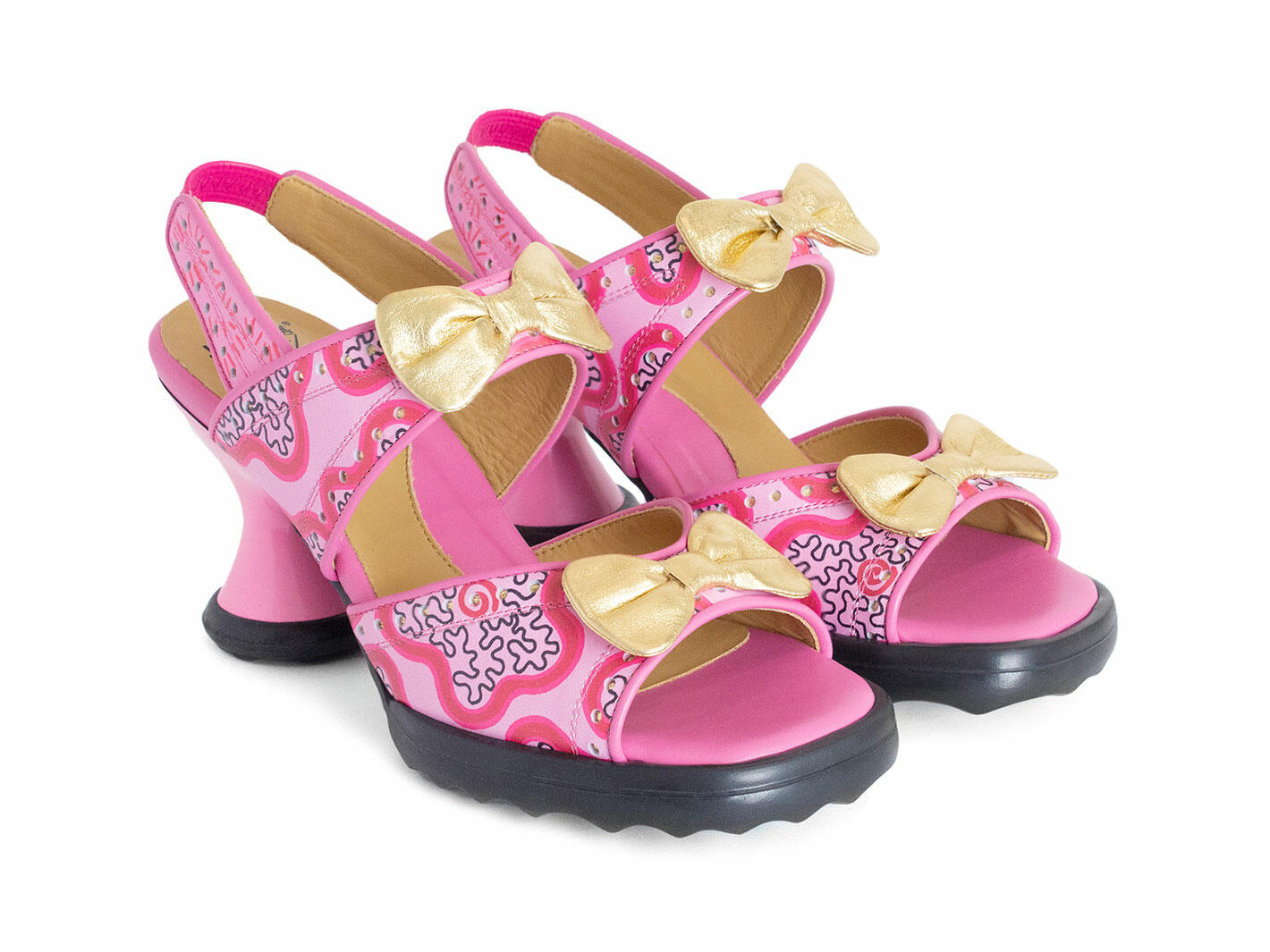 Bips Pink Flower/Dash Open-Toe Slingbacks: Quarter view