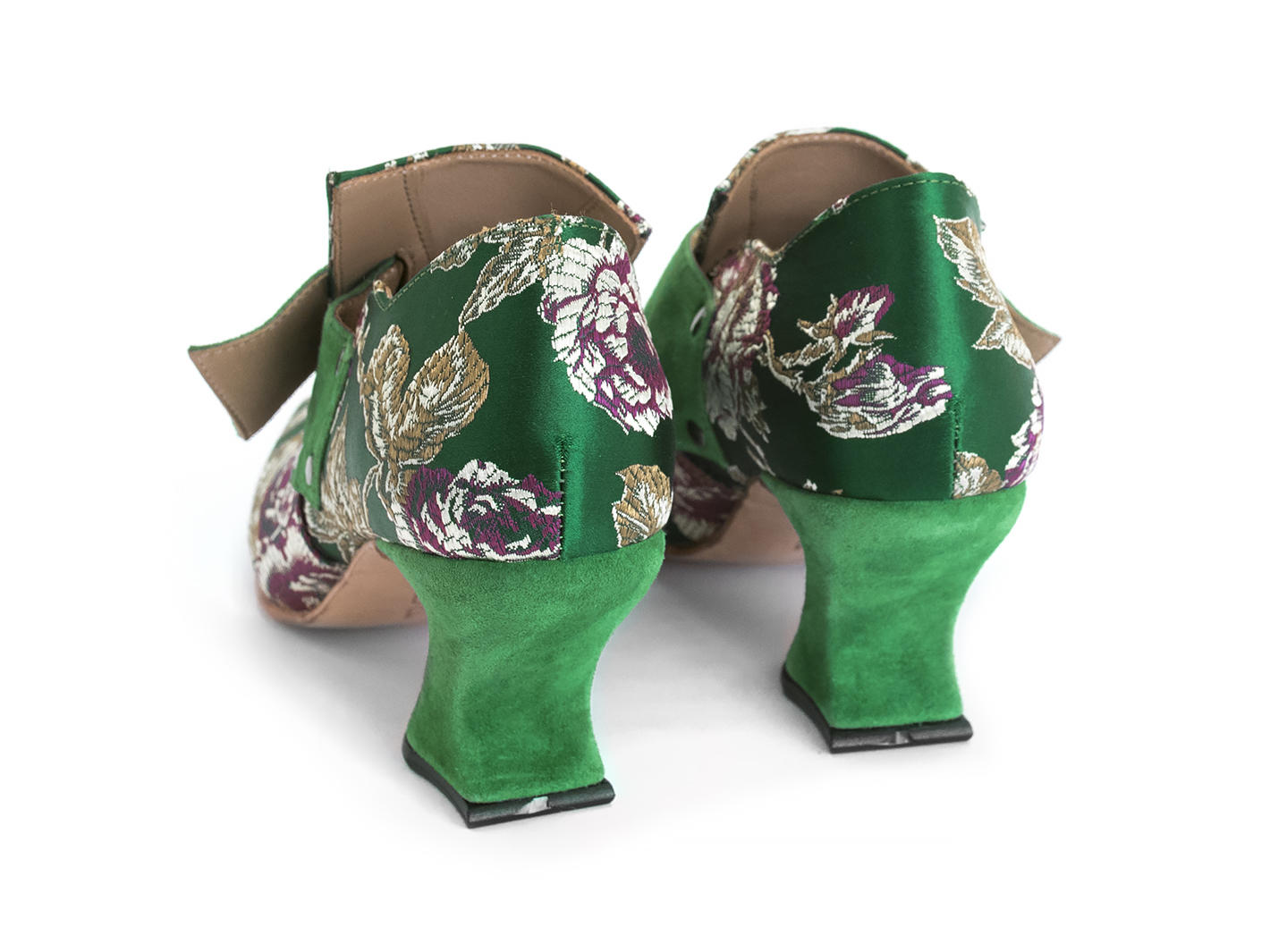Bishop Green Floral Jacquard Buckled Loafer Heels: Back