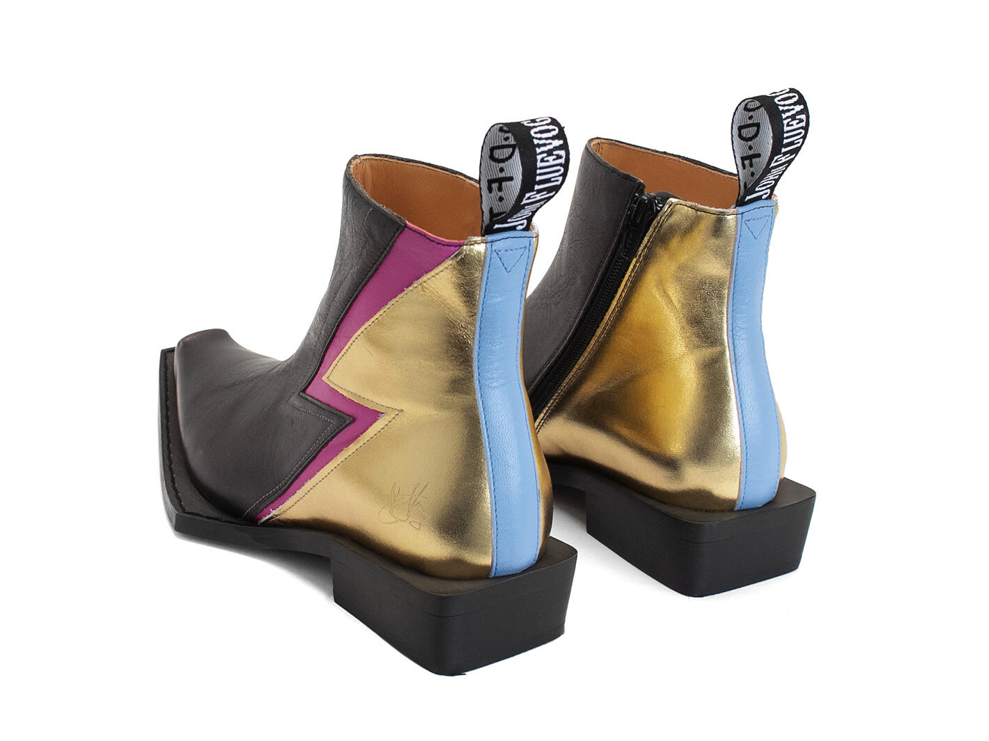 Bowie Black/Gold Swordfish Ankle Boots: Back