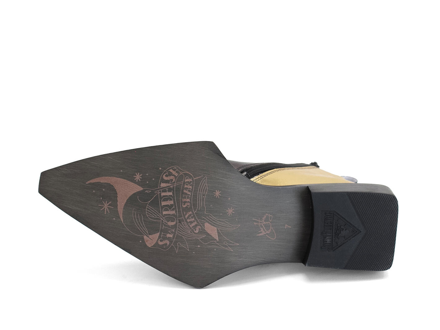 Bowie Black/Gold Swordfish Ankle Boots: Sole