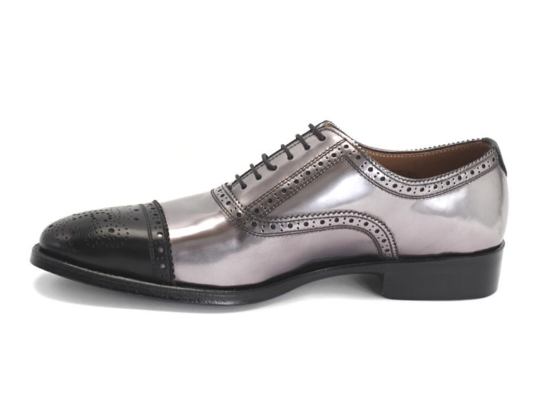Brandenburg Metallic & Black Classic Brogue Shoes: Back