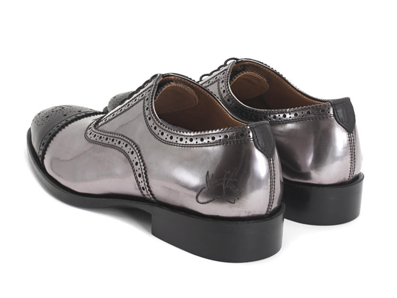 Brandenburg Metallic & Black Classic Brogue Shoes: Front