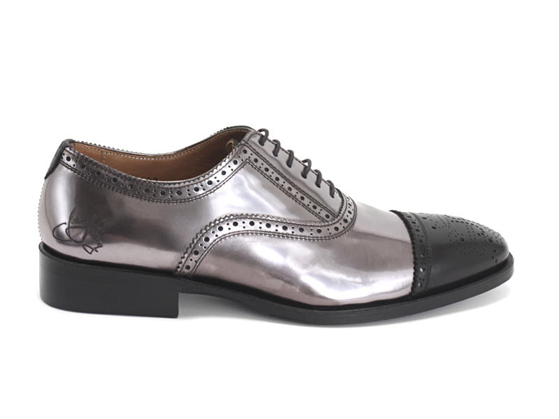 Brandenburg Metallic & Black Classic Brogue Shoes: Profile inside