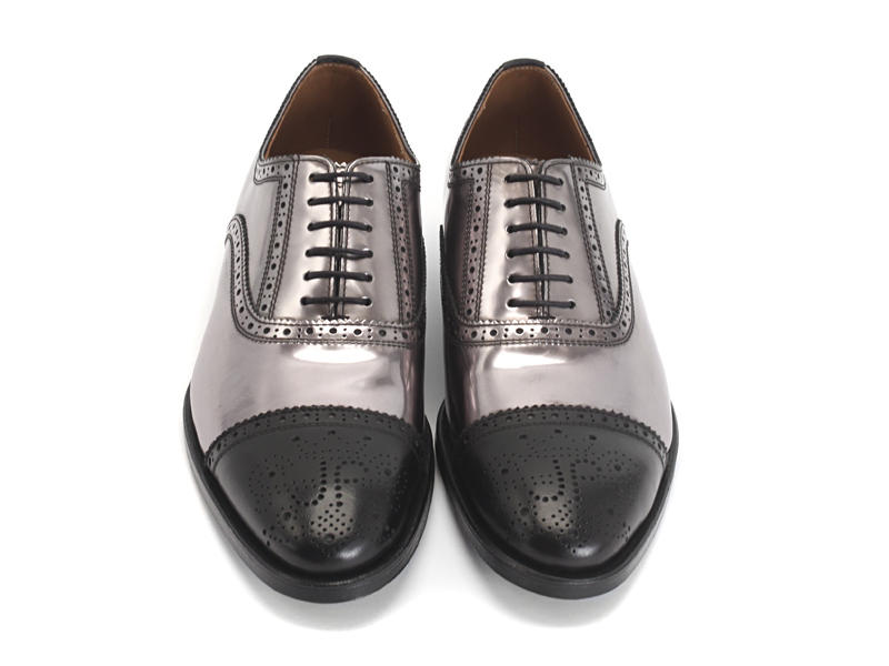 Brandenburg Metallic & Black Classic Brogue Shoes: Profile outside