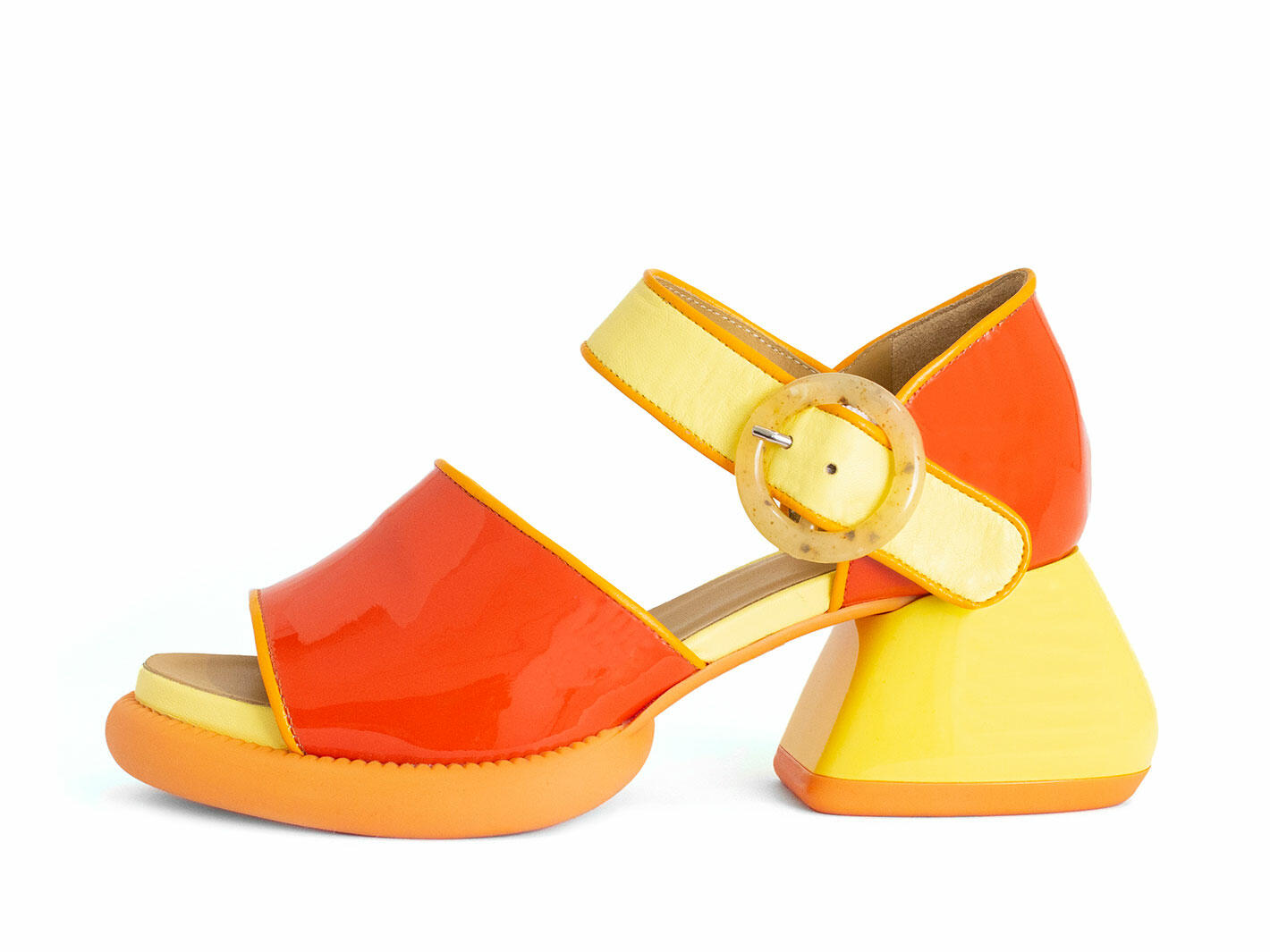 Bridget Orange/Jaune Sandale en cuir: Profile outside