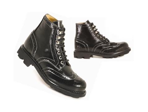 Brogue Boot Noir avec des points de couture Beiges