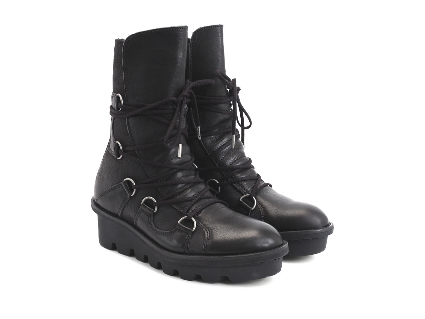 Bronco Black Mid-Height Biker Boot: Quarter view