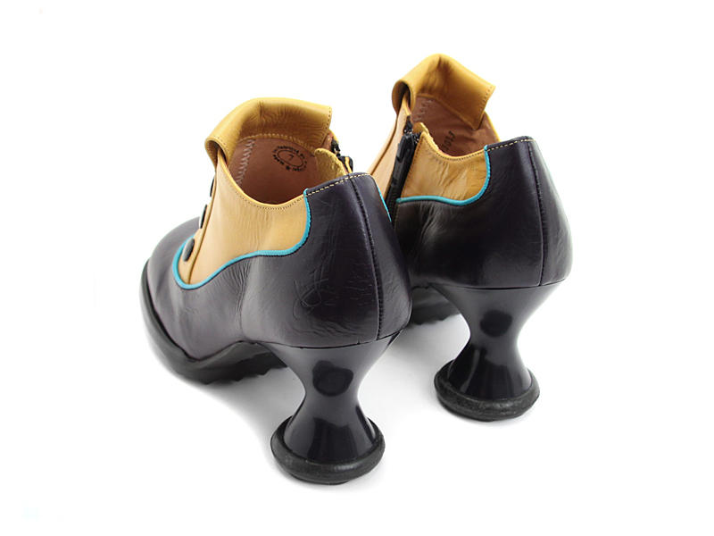 Bunny Navy & Yellow Leather Heel with Buttons