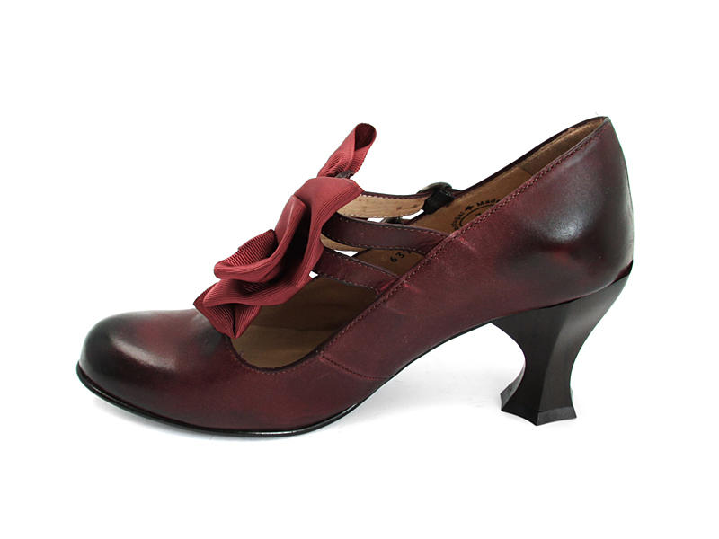 Caravaggio Bourgogne Double T-Strap Heels with Bows