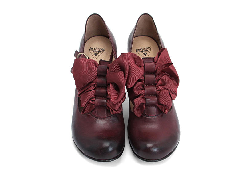 Caravaggio Bourgogne Double T-Strap Heels with Bows